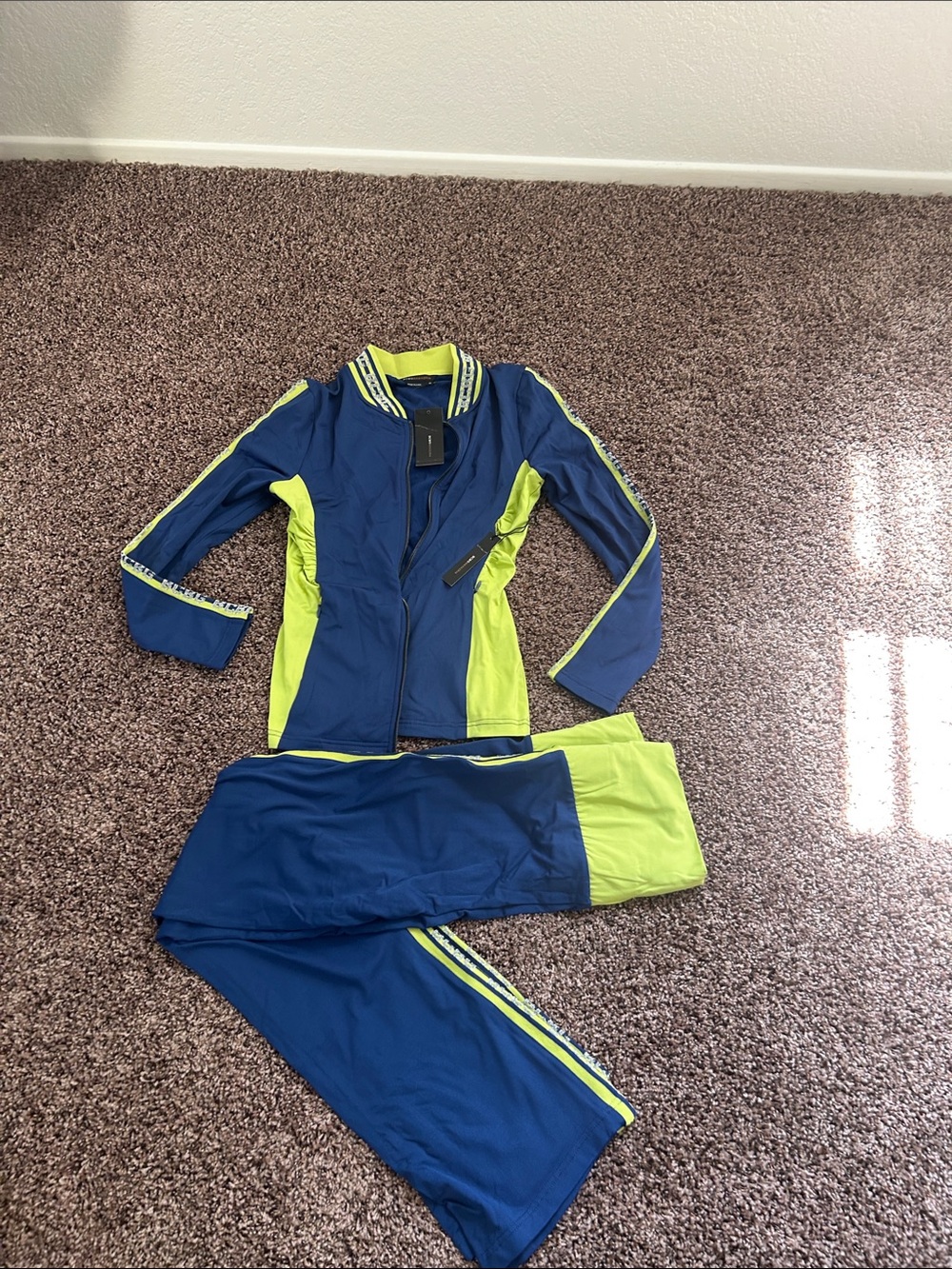 New 💕 BCBGMaxAzria Navy and Lime Set with Zip Jacket